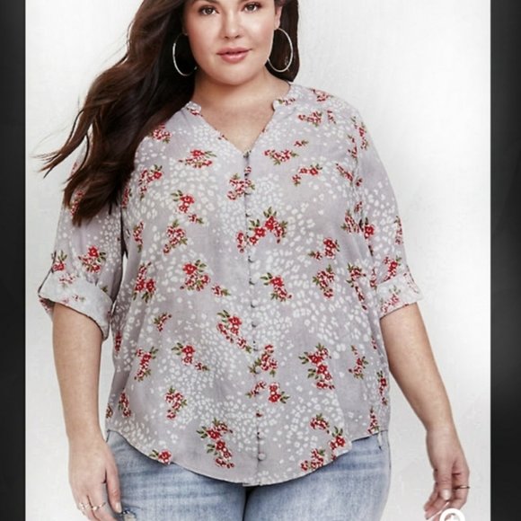 torrid Tops - Torrid harper leopard floral challis button up flowy blouse size 4x